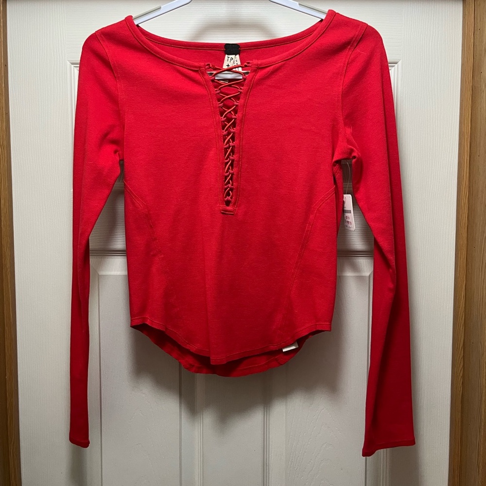 Free People Red Long Sleeve Top